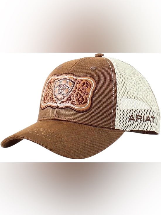 Ariat Accessories - NWOT Ariat Brown Mesh Trucker Hat Leather Patch Snapback Cap Unisex